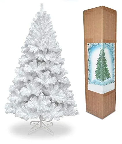 Shatchi - Albero di Natale artificiale dall'aspetto rigoglioso, con supporto in metallo, in PVC, 150 cm, colore: nero/verde/bianco