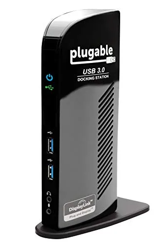 Plugable Docking Station Universale per Laptop USB 3.0 per Windows e Mac (Doppio Video HDMI e DVI/VGA, Adattatore Ethernet Gigabit, Jack Audio, 6 Porte USB)