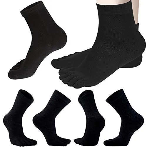 REKYO 6 Pairs Mens Toe Socks Cotone Five Finger Crew Socks per uomo Autunno e Inverno Morbido e confortevole (Nero)