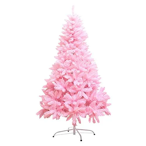 Luckybaby Albero di Natale Rosa Cherry Blossom con Staffa in Metallo, Kit Albero di Natale Deluxe, Ciondolo Frutta Bianca + Fiocco di Neve Solido + Palla Rosa + Palla Bianca + Palla Blu