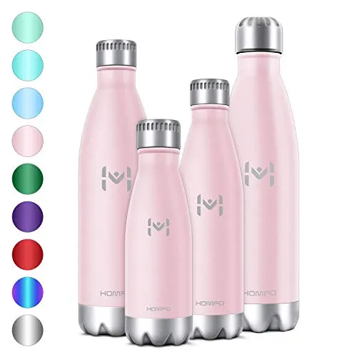 HOMPO Bottiglia Acqua in Acciaio Inox - Borraccia Termica Isolamento Sottovuoto a Doppia Parete,Privo di BPA & Leakproof,Borracce per Bambini, Bici, Palestra(Rosa,750ml)