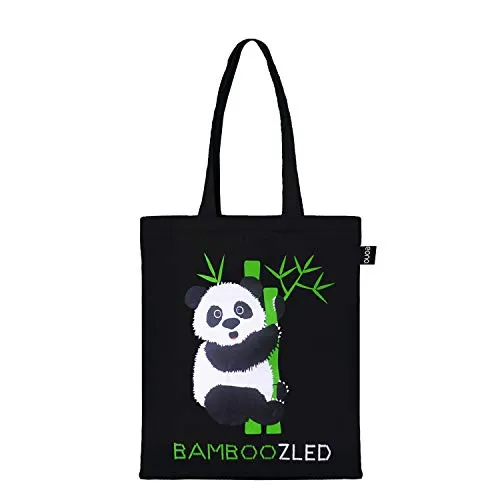 EONO Borsa in cotone riutilizzabile borse spesa borsa tela borsette ragazza per borse donna tracolla - Stampato Bamboozled Panda (Nero) | 0602H04