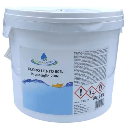 Cloro Lento 90% in Pastiglie 200 Gr Tricloro Trattamento Manutenzione Acqua Piscina (10 Kg)