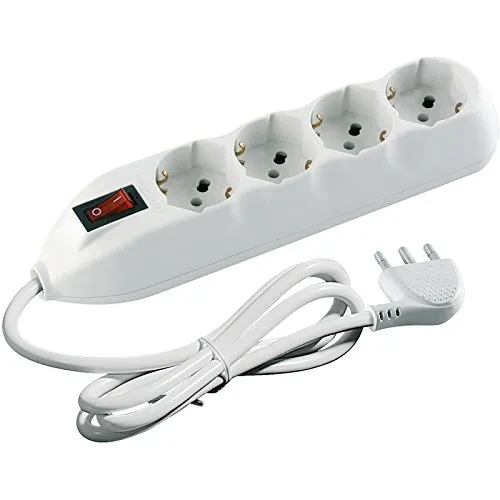 BTicino 3680DB Multipresa Poker, 4 Prese Universali e Interruttore Luminoso, 3500 W, 250 V, Bianco