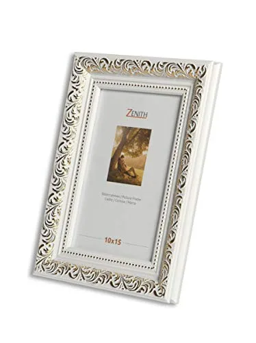 Victor - Cornice anticata "Rubens", dimensioni dei listelli: 30 x 20 mm, vero vetro, in stile barocco, in diverse dimensioni e colori, Plastica, bianco e oro., 10 x 15