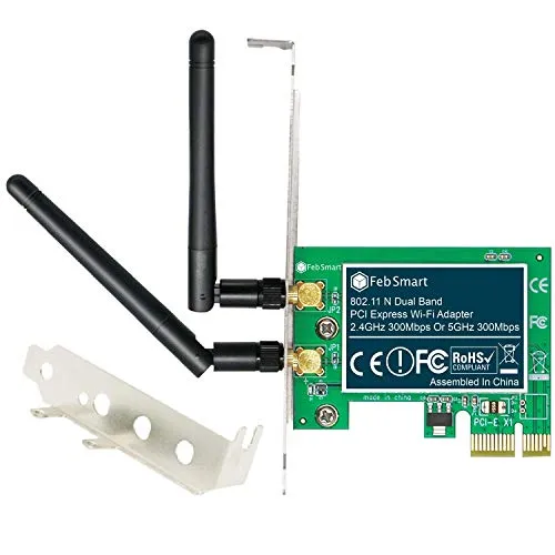 FebSmart Wireless Dual Band N600 (2.4GHz 300Mbps o 5GHz 300Mbps) PCI Express (PCIe) adattatore Wi-Fi per PCs-PCIe Wireless Network Adapters - PCIe Wi-Fi Adapters (FS-N600 Basic Edition)