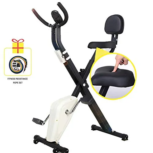 Folding Magnetic Cyclette Fitness Cyclette Sport Bici per Fitness Cyclette da Casa in Bicicletta Spinning Bike Home Trainer Regolabile in Altezza con Resistenza velocità,Bianca,with backrest