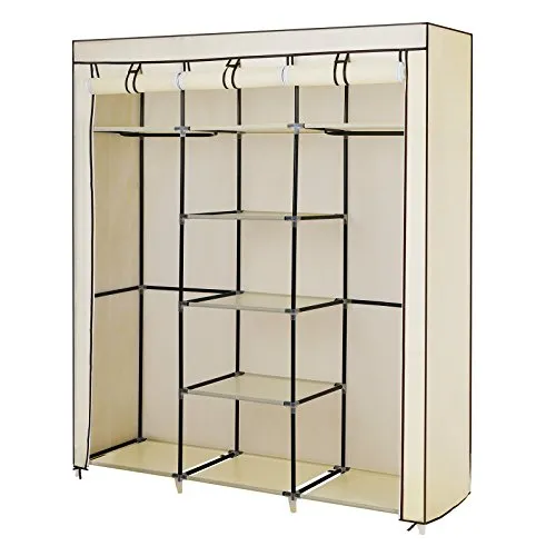 SONGMICS Armadio Guardaroba Appendiabiti in Acciaio e Tessuto, Facile da Montare, di Colore Beige 175 x 150 x 45 cm RYG12M