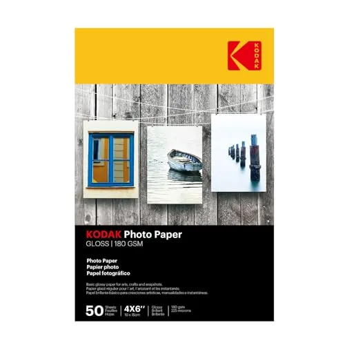 Kodak Carta Fotografica High Gloss, A6, 100x150 mm, 180 g/m², 50 Fogli, Bianca