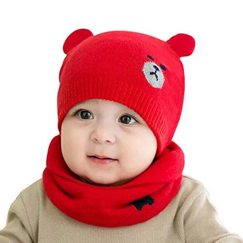 Cappello del Bambino,Cappello del Beanie del Bambino Berretto Cappello Invernale a maglia Bambini del bambino cappello del crochet Sciarpa per 0-36 mesi Bambino Ragazzo e Ragazza (rosso)