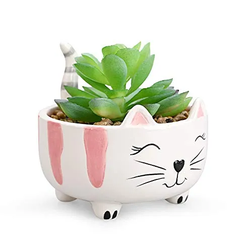 Mini piante grasse in vaso in ceramica finte piante artificiali, piante grasse in vaso a forma di gatto per casa, ufficio, decorazioni per scaffali, Royal_Z