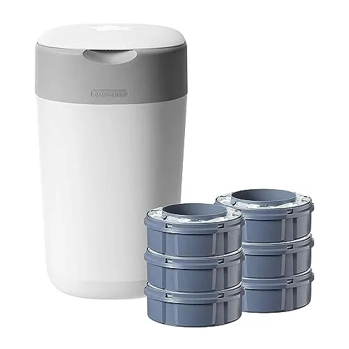 Tommee Tippee Twist & Click Sangenic Sistema avanzato di smaltimento pannolini Mangiapannolini con 6 Ricariche, Protezione Anti-Odore e Anti-Germi, Bianco