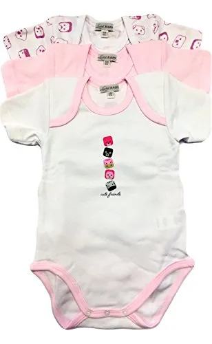 Liabel Confezione da 3 Body NEONATA Mezza Manica Baby in Cotone Felpato - Assortimento Colore Rosa (Fantasie Assortite) 18