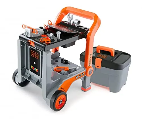 Smoby- Black & Decker Carrello Trio, 7600360202, 3 Anni, 19 Accessori, 3 in 1