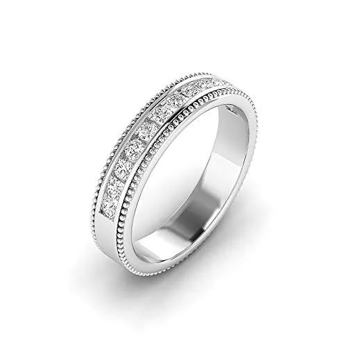 Milgrain, anello eternity da donna con diamante rotondo da 0,63 carati, larghezza 4,20 mm, taglio brillante rotondo (oro 9 K, 14 K e 18 carati) e Oro bianco, 63 (20.1), cod. CJLR-2151-NDR-9WG-0.27Ct-U