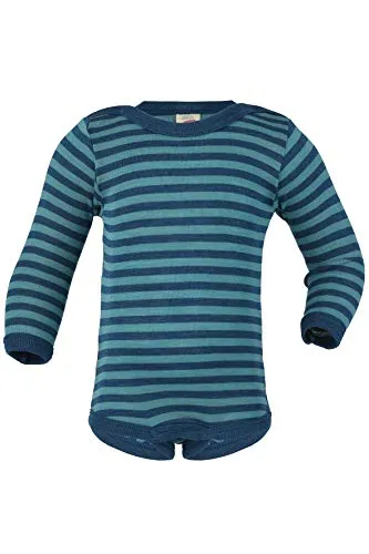 Engel - Body a maniche lunghe in lana vergine biologica e seta per bambini Ghiaccio/blu marino 110-116 cm