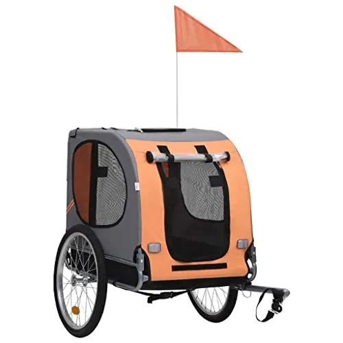 vidaXL Rimorchio Bici per Cani Pratico Comodo Utile Resistente Durevole Solido Robusto Trasporto Animali Accessorio per Bicicletta Arancione Marrone