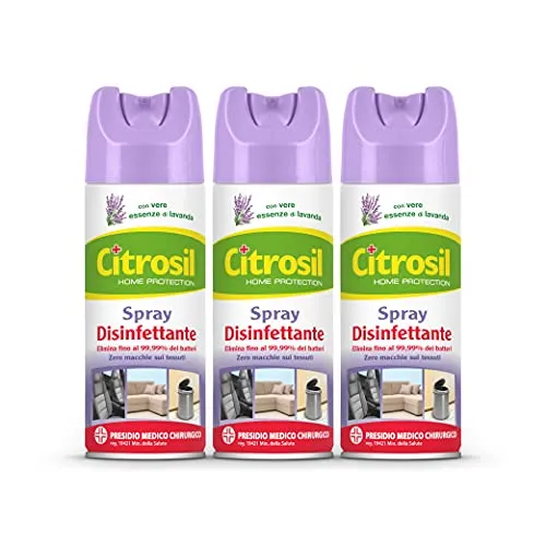 Citrosil Home Protection - Spray Disinfettante Superfici Multiuso, Elimina Fino al 99,9% dei Batteri, con Vere Essenze di Lavanda, 300 ml x 3 Confezioni