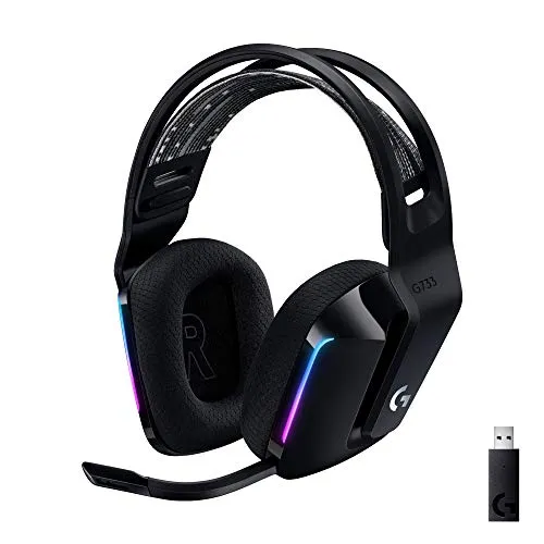 Logitech G G733 LIGHTSPEED Cuffia Wireless con Microfono Gaming con Fascia per la Testa a Sospensione, LIGHTSYNC RGB, Tecnologia Microfono Blue VOICE e driver audio PRO-G - Nero