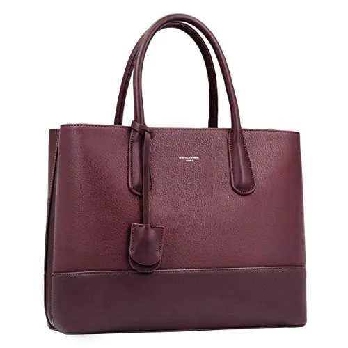 David Jones - Borsa a Mano Grande Capacità Lavoro Donna - Tote Bag Shopper PU Pelle Capiente - Borsetta Tracolla Spalla Molte Tasche - Ufficio Business Scuola Shopping Bag Elegante - Bordeaux Rosso