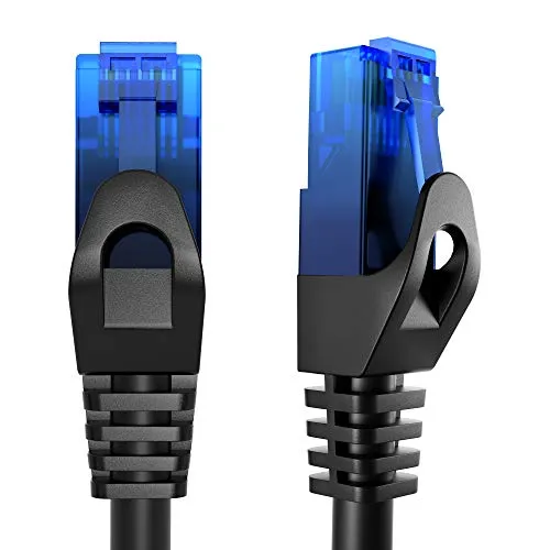 KabelDirekt – 3 m – Cavo Ethernet, patch e di rete (connettori RJ45, per la massima velocità di trasmissione della fibra ottica, ideale per reti Gigabit/LAN, router/modem, switch, blu/nero)