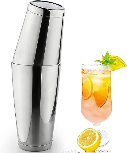 Shaker Boston, Shaker da Cocktail in Acciaio Inossidabile Lucido da 700ml + 400ml, Lavabile in Lavastoviglie, Shaker Cocktail Boston Riutilizzabile per Cocktail e Altri Drink, Regalo(Argento)