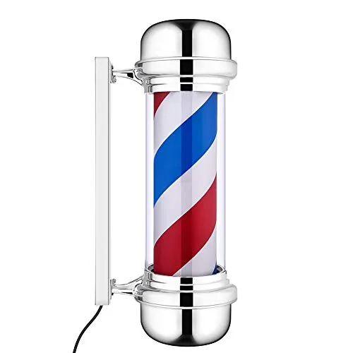 Palo del Barbiere Professionale, 28"Palo del Barbiere Luminosa Girevole per Parrucchiere Salone Barber Pole Insegna LED Rotante Rosso Blu Bianco LED Stripe