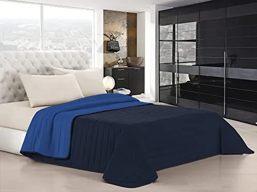 Italian Bed Linen Elegant Trapuntino Estivo, Microfibra, Blu Scuro/Royal, 1 Piazza e Mezza, 220x270cm