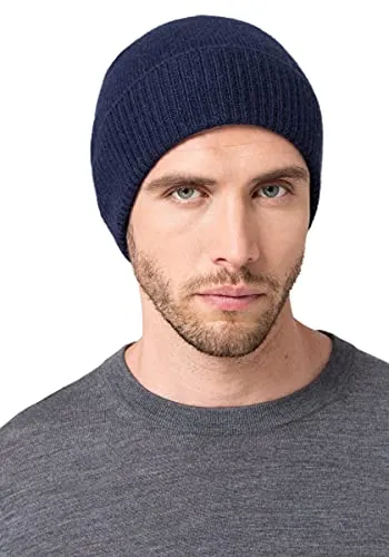 Style & Republic - Berretto Sportivo in 100% Cashmere, Taglia Unica, 44 cm di Circonferenza e 6,5 cm di Risvolto, da Uomo, Blu Navy.