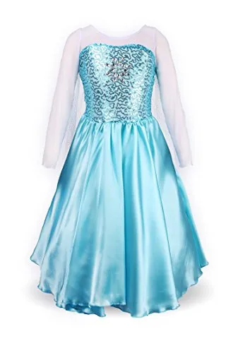 ReliBeauty Ragazze Vestito Bambine Principessa Elsa Costume Abito, Cielo Blu, 6 Anni