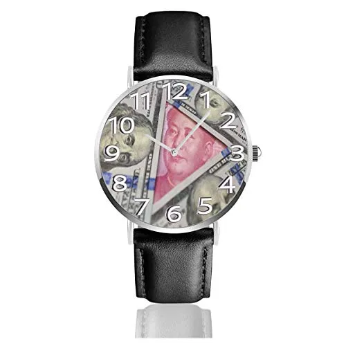 Rotolo di denaro Banconota da cento dollari Banconota Primo piano Orologio da polso in pelle Orologio antigraffio Orologio al quarzo resistente all'usura