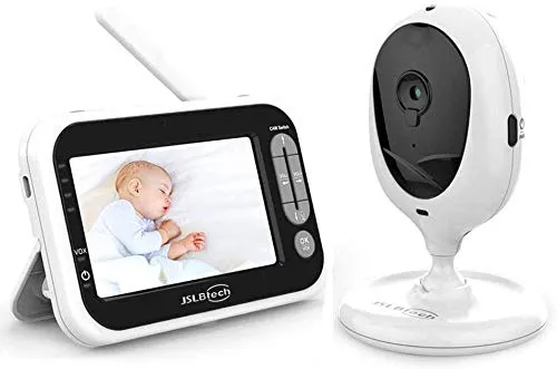 JSLBtech Baby Monitor Videocamera con Schermo LCD da 4,3", Visione Notturna Automatica, Monitoraggio della Temperatura, Funzione Interfono, Risparmio Energetico, Supporto multi Camera