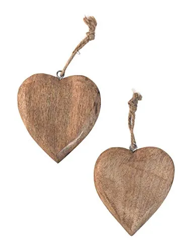 Marzoon 2 ciondoli in legno a forma di cuore, 10 x 9,5 cm, con cuori in legno massiccio da appendere, decorazione per la stanza