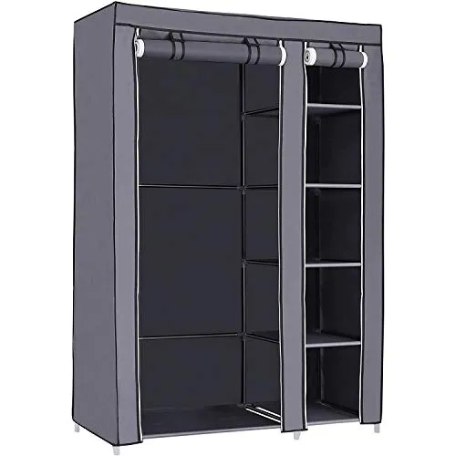 SONGMICS Armadio Cabina Guardaroba Appendiabiti in Acciaio Tessuto 175 x 110 x 45 cm Grigio LSF007G, Plastica, 110 x 45 x 175 cm