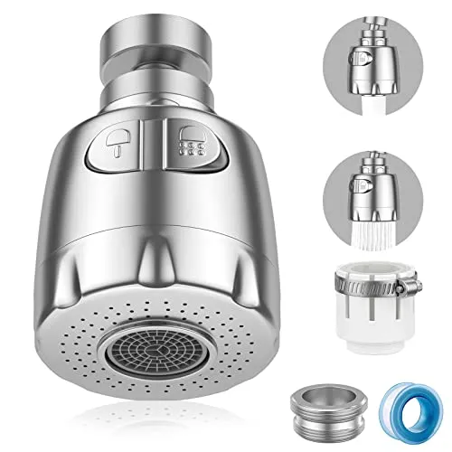 Vinabo Aeratore Per Rubinetto, 360 ° Girevole Lavello Rubinetto, Gorgogliatore Aeratore Rubinetto, A Risparmio Idrico Rubinetto Filtro Regolatore Spray Testa Ugello Per Cucina Bagno,2 Modalità