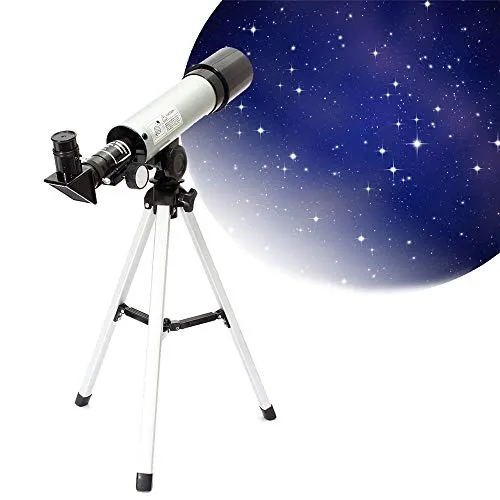 Lwieui Telescopio F360x50 HD rifrazione ingrandimento monoculare dello Zoom di 90 Gradi Specchio con Treppiedi Astronomico Telescopio Rifrattore (Colore : Silver, Size : 440 x 210 x 100mm)