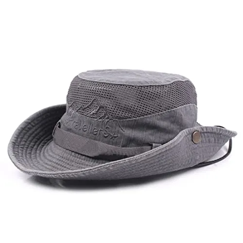 KeepSa Cappello da Sole Uomo Donna Protezione UV Cappelli Estivi in Cotone cap da Spiaggia Safari Boonie Coppola da Pesca Pieghevole con Rete Traspirante e Cinturino Regolab