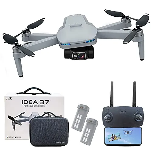 le-idea IDEA37 Drone 4K GPS Professionale, 2 Assi Gimbal con Telecamera HD EIS, Foto 8 MP, 2.5 HD Trasmissione Video, Droni Pieghevole 5GHz con Motore Senza spazzole, 50 Minuti di Volo(2 Batterie)