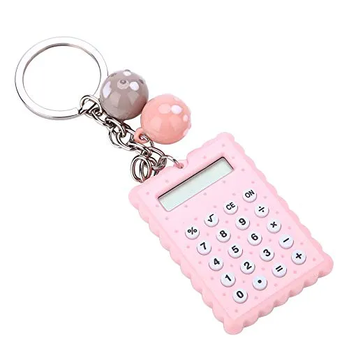 VBESTLIFE Mini Calcolatrice, Calcolatrice Portachiavi Portatile Simpatica Biscottini Calcolatrice Tascabile a Colori Candy, Display 8 Bit(Rosa)