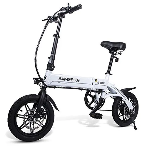 SAMEBIKE 14 Pollici Pieghevole Bici Elettrica Servoassistita Bicicletta Elettrica E-bike Scooter 250w Motore Bianca