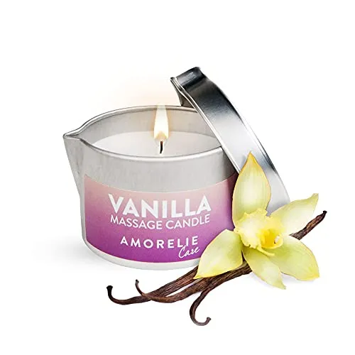 AMORELIE Care - Candela da massaggio profumata alla vaniglia che si trasforma in olio ideale per massaggi di coppia (50ml)