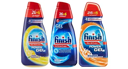 3x finish power gel: al limone, regular e anti-odore 650 ml ciascuno