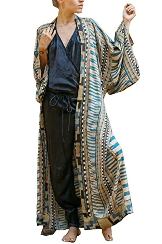 L-Peach Donna Boho Kimono Maniche Lunghe Camicia da Notte Oversize Loungewear Abiti da Spiaggia Copricostumi Abito Sarong Pareo