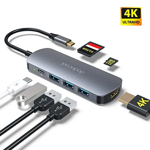 HUB USB C, Adattatore Multiporta 7 in 1 USB C Hub con HDMI 4K, Lettore di schede SD/TF, Porta di Carica 100W e 3 Porte USB 3.0 per MacBook Pro/Air, Chromebook, Huawei Mate 10/20/ P20