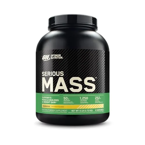 Optimum Nutrition Serious Mass Proteine in Polvere ad Alto Contenuto Calorico per Aumentare il Peso, con 25 Vitamine e Minerali, Creatina Monoidrato e Glutammina, Gusto Banana, 8 Dosi, 2,73 kg