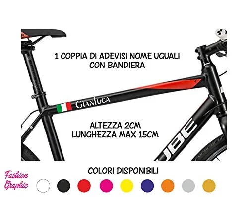 Fashion Graphic Coppia Adesivi Nome Uguali più Bandiera Italia Italiana Bici Casco Auto Moto (Bianco)
