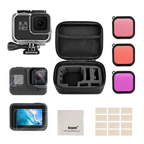 Deyard Kit di accessori per GoPro Hero 8 Black con custodia antiurto + custodia impermeabile + protezione per schermo in vetro temperato + cover in silicone per GoPro Hero 8 nero