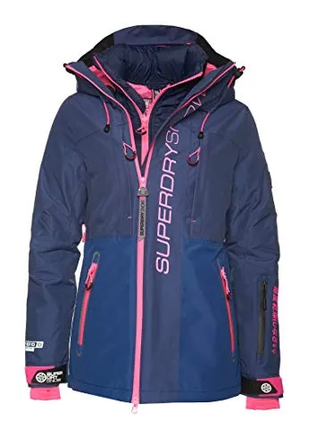 Superdry Slalom Slice - Giacca da Sci da Donna, Donna, GS1220SU, Vortex Navy Mix, Dimensione 8