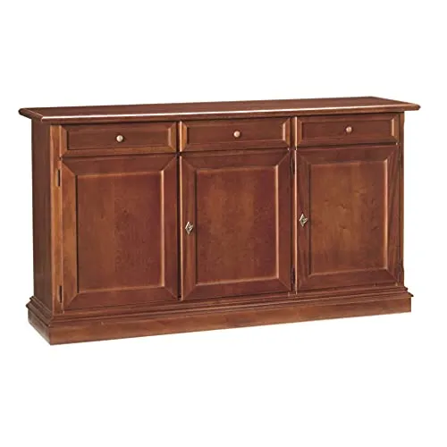 Milani Home s.r.l.s. Credenza Tinta Noce 156x42x85 per Interno Sala da Pranzo Salotto Cucina Ufficio Massello Arte Povera