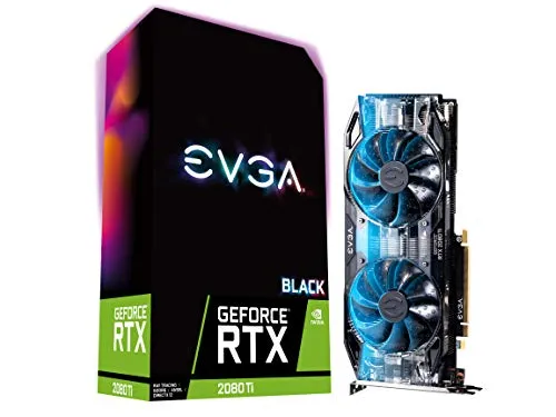 EVGA GeForce RTX 2080 Ti BLACK EDITION GAMING, 11G-P4-2281-KR, 11GB GDDR6, Dual HDB Fans, RGB LED, Metal Backplate